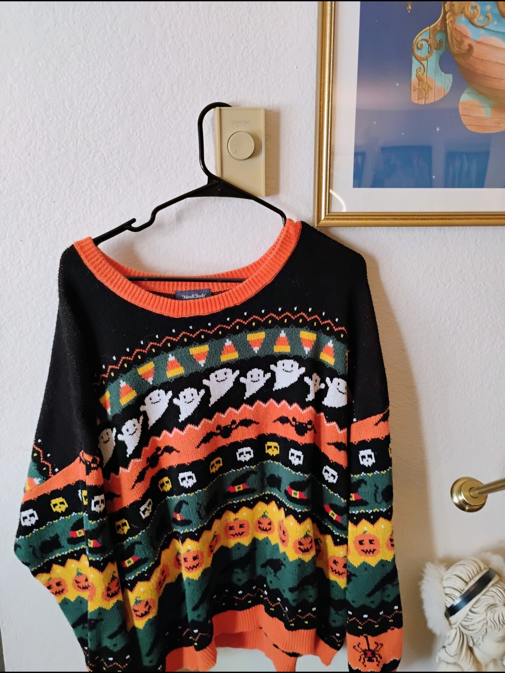 ModCloth Black & Orange Halloween Motif Crewneck Sweater